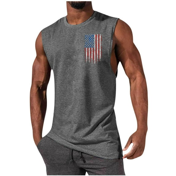 Uooqdmx Tank Tops Men Mens Undershirts Workout Tank Tops Beach Tank Tops for Tank Tops Summer American Flag Tank Top Custom Tank Top Men Casual Shirts for Men Gray 2XL