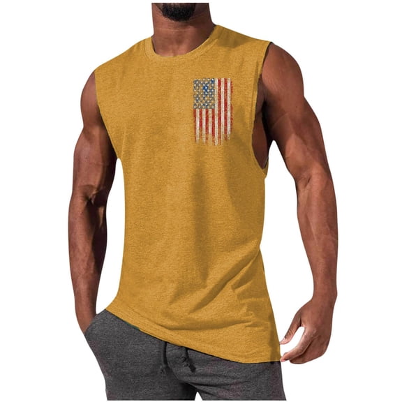 Uooqdmx Tank Tops Men Mens Undershirts Workout Tank Tops Beach Tank Tops for Tank Tops Summer American Flag Tank Top Custom Tank Top Men Casual Shirts for Men Yellow S