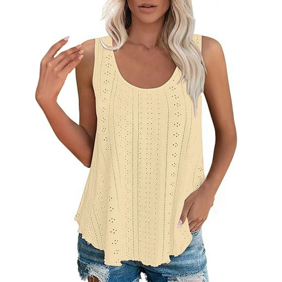 Uooqdmx Tank Tops for Women 2024 Going Out Tops Solid Color Fashionable Casual Round Neck Sleeveless Camisole Top Sleeveless Tops for Women Yellow L