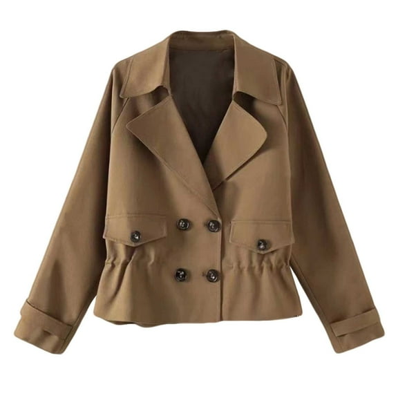 Uooqdmx Trench Coat Women Fall Jackets for Women 2024 Casual Long Sleeve Lapel Drawstring Double Breasted Short Trench Coat Trench Coat Women Coffee 2XL