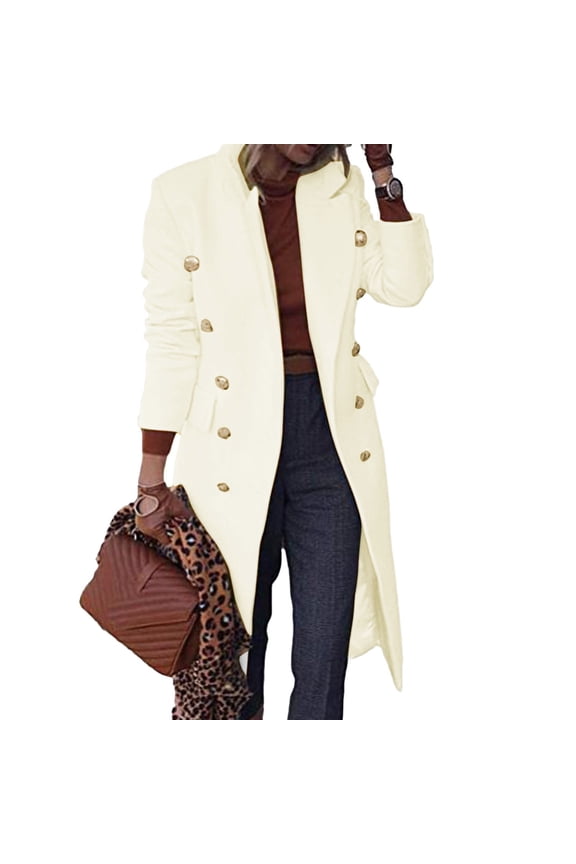 Trench Coat Women Peacoat Womens Coat Faux Wool Thin Coat Jacket Trench Long Jacket Slim Long Elegant Soft Warm Outwear Casual Solid Coat Winter Coats for Women White 4XL