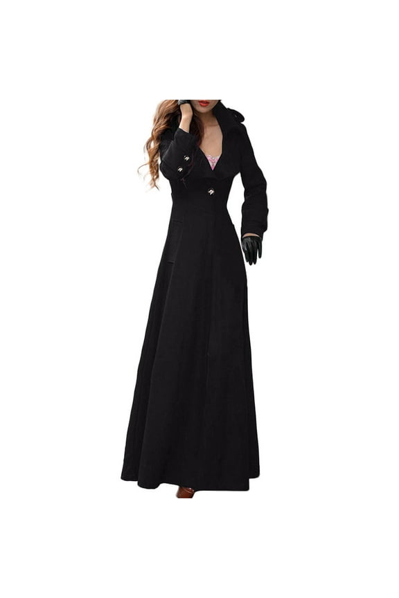 Trench Coat Women Peacoat Womens Coat Jacket Long Lapel Outwear Trench Overcoat Coat Slim Winter Coat Fall Jackets for Women 2024 Black L