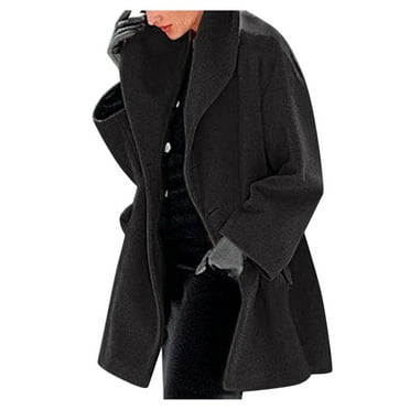 Clearance!Uooqdmx Trench Coat Women Peacoat Womens Coat Winter Wool Coat Trench Jacket Warm Slim Long Overcoat Outwear Winter Coats for Women Black L