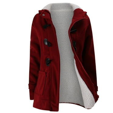 Clearance!Uooqdmx Trench Coat Women Sherpa Jacket Women Keep Warm Windbreaker Outwear Warm Wool Slim Long Coat Jacket Trench Winter Coats for Women Wine S