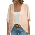 thumbnail image 1 of Uooqdmx Womens Cardigan Short Sleeve Cardigans for Women Court Lock Spring and Summer Solid Color Circle Short Sleeved Cardigan Casual Loose Top Plus Size Cardigan Beige L, 1 of 6