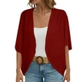 thumbnail image 1 of Uooqdmx Womens Cardigan Short Sleeve Cardigans for Women Court Lock Spring and Summer Solid Color Circle Short Sleeved Cardigan Casual Loose Top Plus Size Cardigan Wine M, 1 of 6