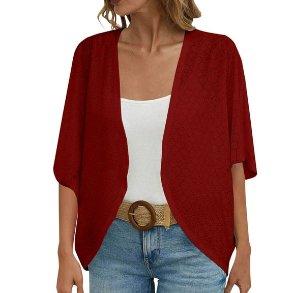Uooqdmx Womens Cardigan Short Sleeve Cardigans for Women Court Lock Spring and Summer Solid Color Circle Short Sleeved Cardigan Casual Loose Top Plus Size Cardigan Wine L