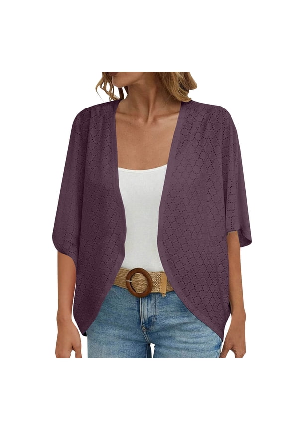 Womens Cardigan Short Sleeve Cardigans for Women Court Lock Spring and Summer Solid Color Circle Short Sleeved Cardigan Casual Loose Top Plus Size Cardigan Red XL