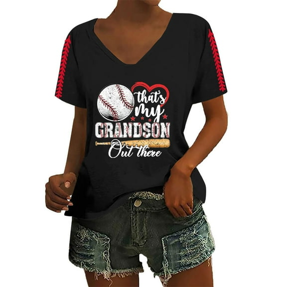 Uooqdmx Womens Graphic T Shirts, Baseball Shirt Women, Funny Shirts, Short Sleeve Shirts for Women, V Neck T Shirts for Women, Black L