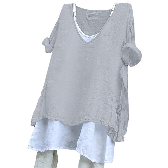 Uooqdmx Womens Shirts Dressy Casual, Gauze Shirts for Women, Summer Shirts for Women, Flowy Tops for Women, Linen Tops for Women, Gray XXL