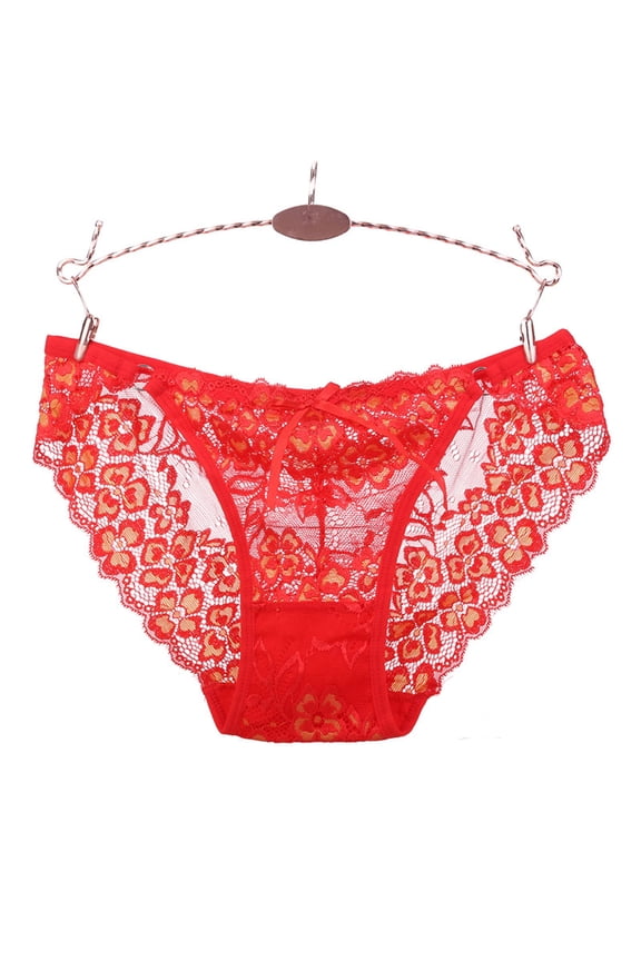Womens Underwear Underwear for Women Briefs Lace Embroidery G-string Low-waist Thong Ladies Underwear Panties Red One Size
