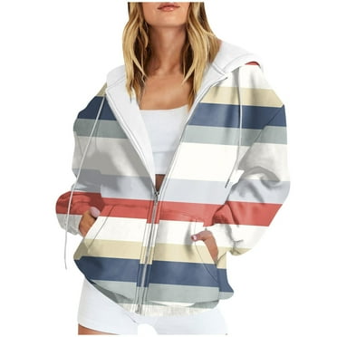Clearance!Uooqdmx Zip Up Hoodie Women Jackets for Women Zip Hoodies Activewear Hooded Jacket Coat Printed Fall Sweatshirt Outwear with Pockets Fall Jackets for Women 2024 White L