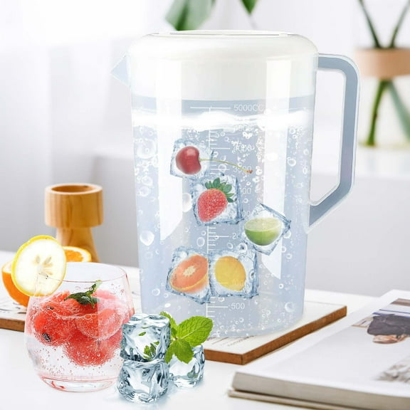 Clearance! Upgraded Capacity Water Pitcher Jug Plastic Straining Gallon Pitcher with Lid and Handle for Cold Water Ice Tea Juice Beer 5000ml C