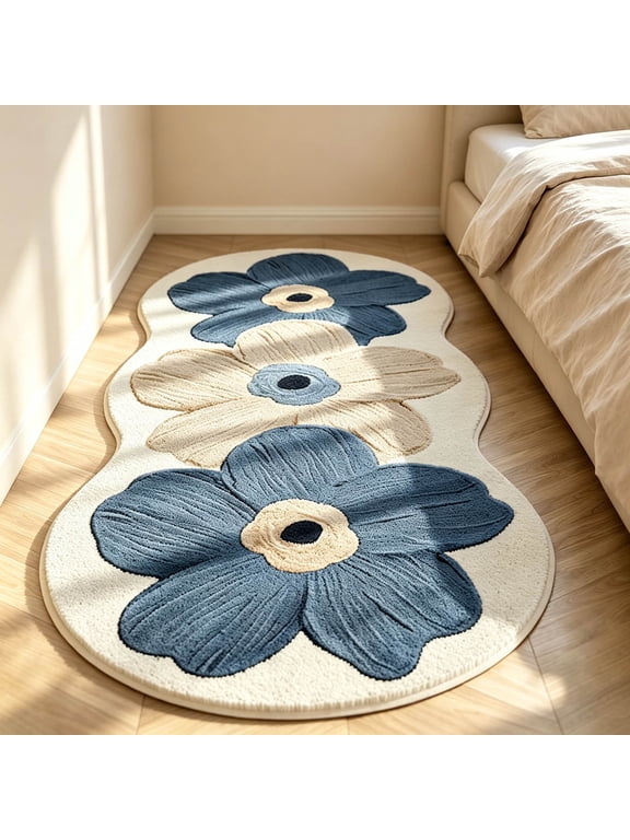 Clearance! Upgraded Cute Rugs for Bedroom, Floral Area Rug, Non-Slip Absorbent Bathroom Mat Super Cute Machine Washable Bathroom Mat Floral Soft Fluffy Bath Mat 47"x15" A