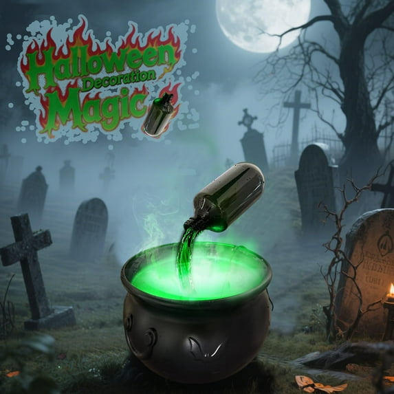 Clearance! Upgraded Halloween Plastic Cauldron, Black Candy Bowl, Large Witch Cauldron Pot Bucket for Halloween Decorations Trick or Treat Holder, Party Supplies Centerpiece 15"x12" B