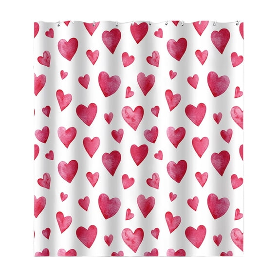 Hvmvliv Valentine Shower Curtain Valentines Day Shower Curtain Romantic Red Hearts Bathroom Shower Curtain Set With 12Pcs Hooks Valentines Day Lovers Bathroom Decorations A