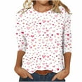thumbnail image 1 of Clearance Valentine's Day 3/4 Sleeve Round Neck Shirts Women Casual Cute Heart Print Tee Plus Size Pullover Tops (S, B White), 1 of 4