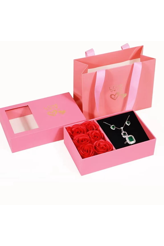 Clearance! Valentines Day Decorations Valentine's Day Jewelry Box Gift Box with Six Roses Ring Pendant Bracelet Box Flip Top Box with Eternal Life. A Box of Flowers