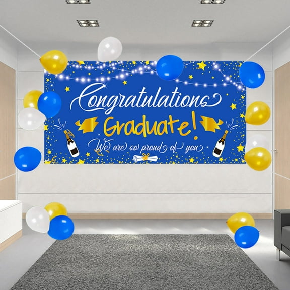 Clearance!Veeogra Graduation Banner,2025 Graduation Decorations,Graduation Season Background Cloth Party Banner Photo Atmosphere Decoration 150x90cm Banner,Classroom Decor,Blue