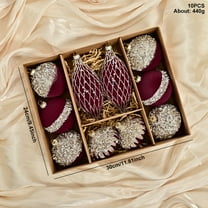 Clearance!Velvet Christmas Ornaments Balls Set 10PCS 8CM Special Shaped Flocking Baubles Burgundy Dark Red Pendant Decorations Shatterproof Christmas Ornaments Set for Xmas Tree Holiday Wedding Party