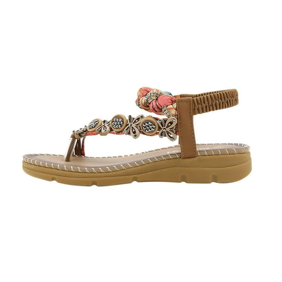 VerPetridure Bohemian Flat Flower Rhinestone Sandals Outer Beach Sandals
