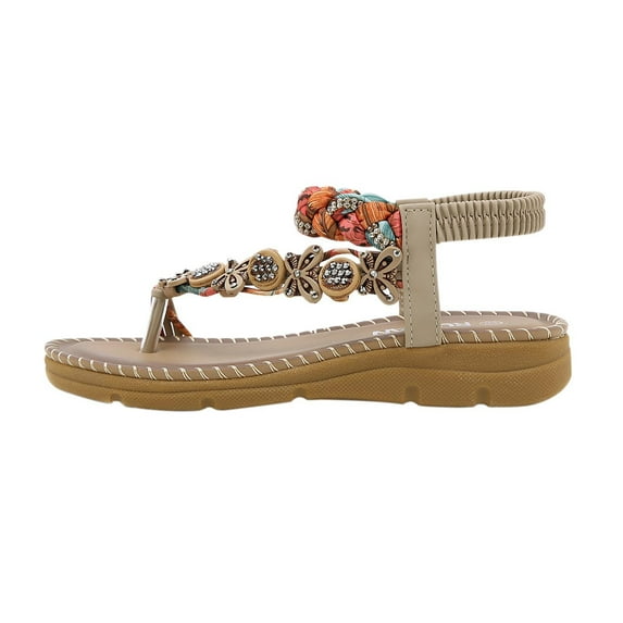 VerPetridure Bohemian Flat Flower Rhinestone Sandals Outer Beach Sandals