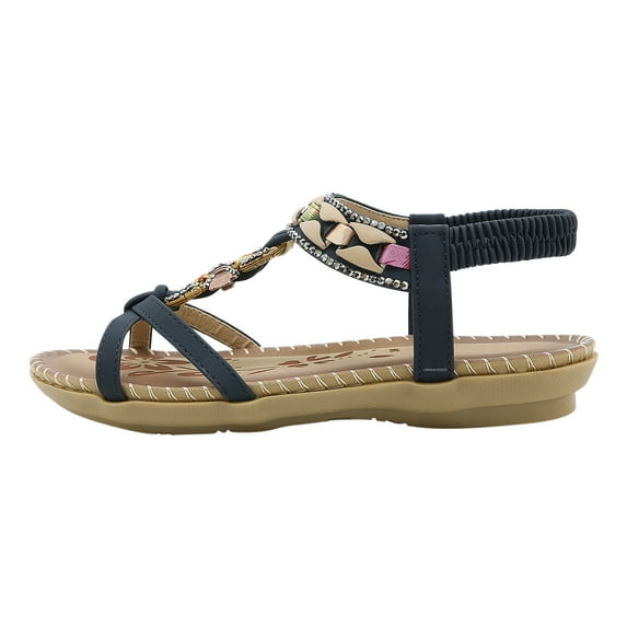 VerPetridure Bohemian Flat Flower Rhinestone Sandals Outer Beach Sandals