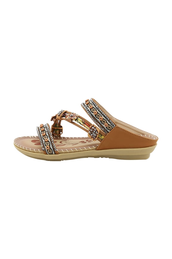Bohemian Flat Flower Rhinestone Sandals Outer Beach Sandals