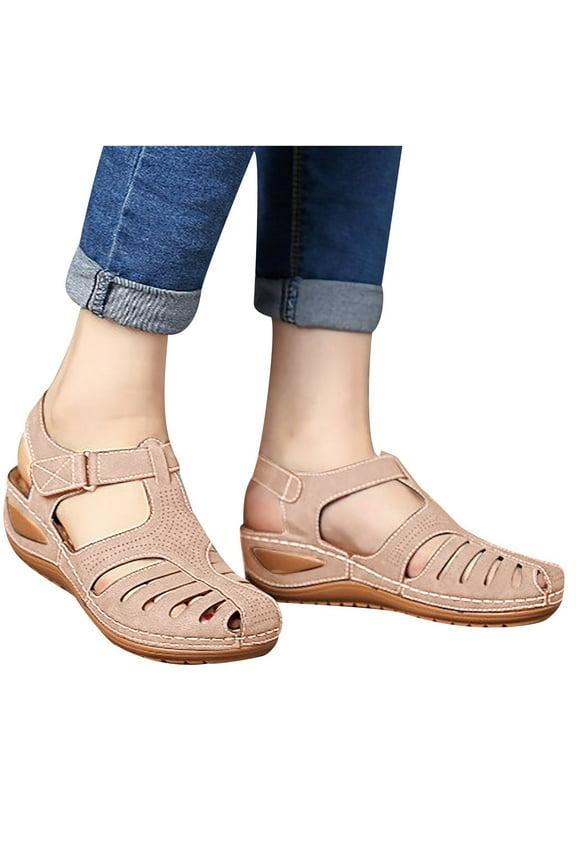 Closed Toe Sandals for Women Casual Summer Hollow Out Vintage Wedge Sandal Gladiator Flat Sandals