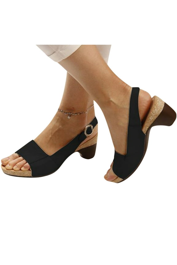 Summer Sandals For Women Comfortable Elegant Low Chunky Heel Shoes Pumps Ankle Buckle Open Toe Casual Shoes