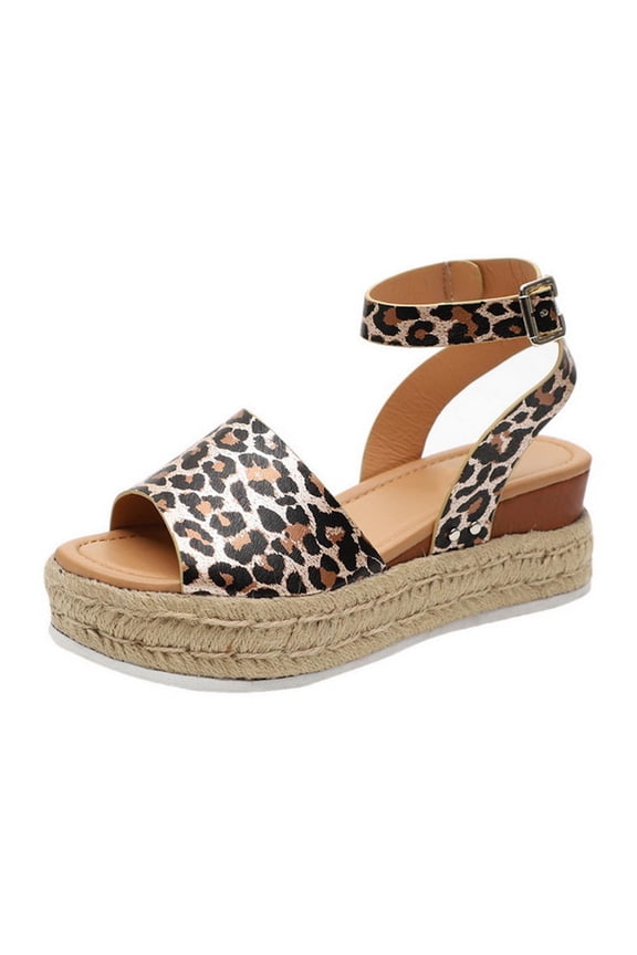 Women’s Ankle Strap Platform Wedge Espadrilles Open Toe Canvas Cork Summer Sandals
