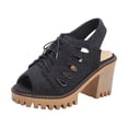 thumbnail image 1 of Clearance VerPetridure Women's Denim And Artificial Leather Microfiber High Heel Sandals Summer Casual Shoes Size 35-43, 1 of 9