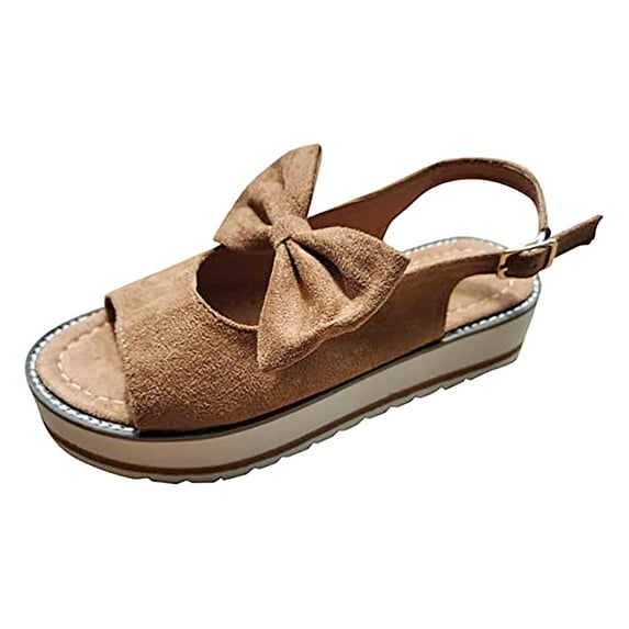 VerPetridure Women's Fish Mouth Wedges Beach Shoes Low-top Platform Bow Shallow Mouth Women's Sandals Summer Casual Sandals