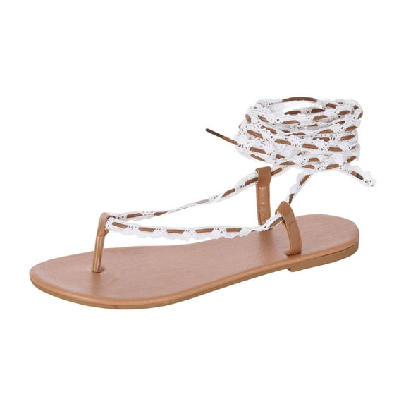 VerPetridure Women's Sandals Summer Casual Anklet Strap Solid Thong Flower Flat Sandals