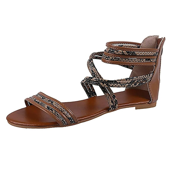 VerPetridure Women's Sandals Summer Casual Flat Korean Bohemian Round Toe Shoe With Roman Zipper