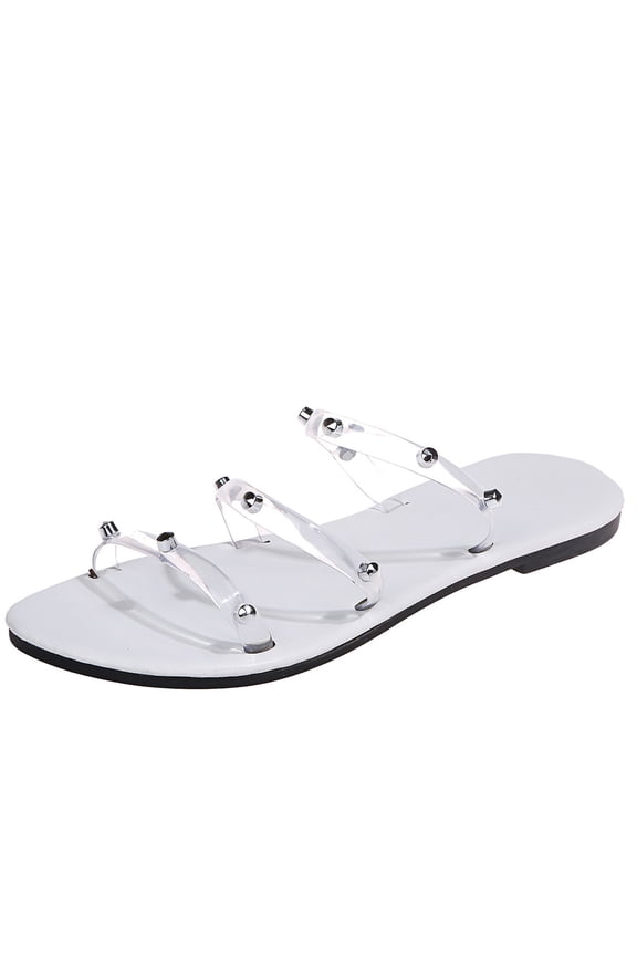 Women's Sandals Summer Casual Metallic Decorated Candy Color Sandals With Flat Heels