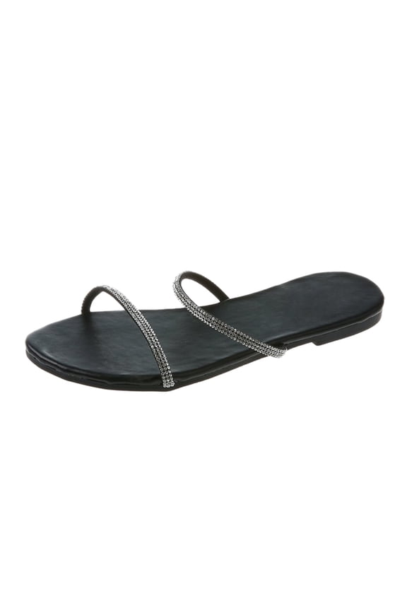 Women's Sandals Summer Casual Plus Size One-Line Rhinestone Casual Flat Sandals