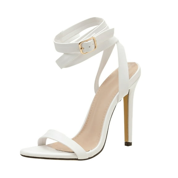 VerPetridure Women's Sandals Summer Casual Sexy Open Toe White Belt Buckle Ankle Strap Roman High Heel Sandals