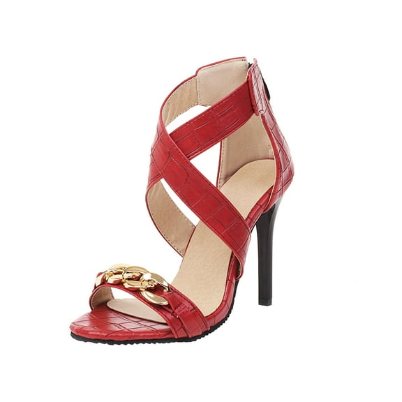 VerPetridure Women's Sandals Summer Casual Shoes Back Zip Sandals Super High Heel Peep Toe Chain Casual Cross Straps Stilettos