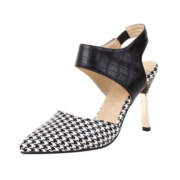 Clearance VerPetridure Women's Sandals Summer Casual Shoes Elastic Band Sandals Super High Heel Pointed Toe Casual Plaid Stilettos