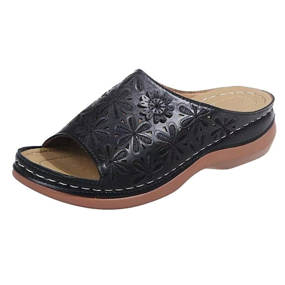 Clearance VerPetridure Women's Sandals Summer Casual Slip-On Wedges Beach Open Toe Breathable Sandals Embroidery Shoes