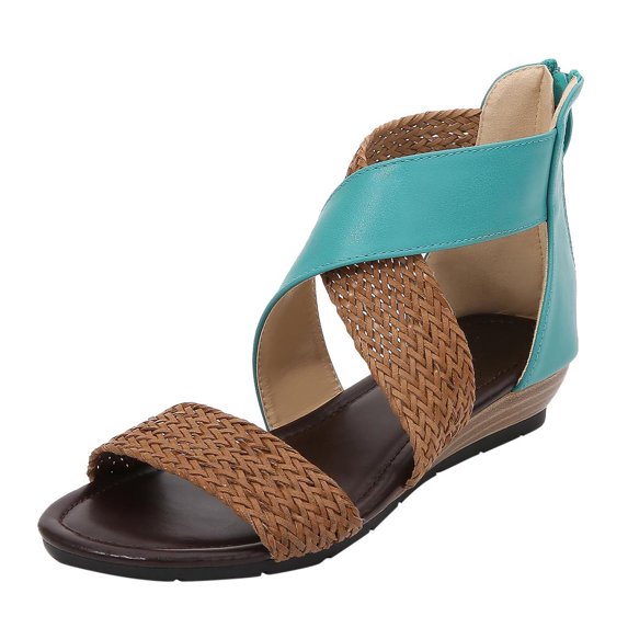 Clearance VerPetridure Women's Sandals Summer Casual Weave Wedge Heel Shoes Zipper Sandals Casual Beach Sandals Roman Shoes