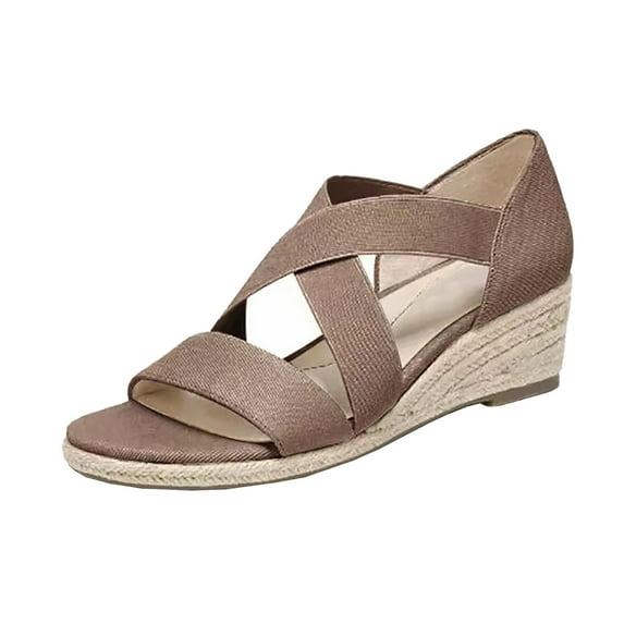 Clearance VerPetridure Women's Sandals Summer Casual Wedge Heel Hemp Rope Platform Elastic Strap Buckle Sandals