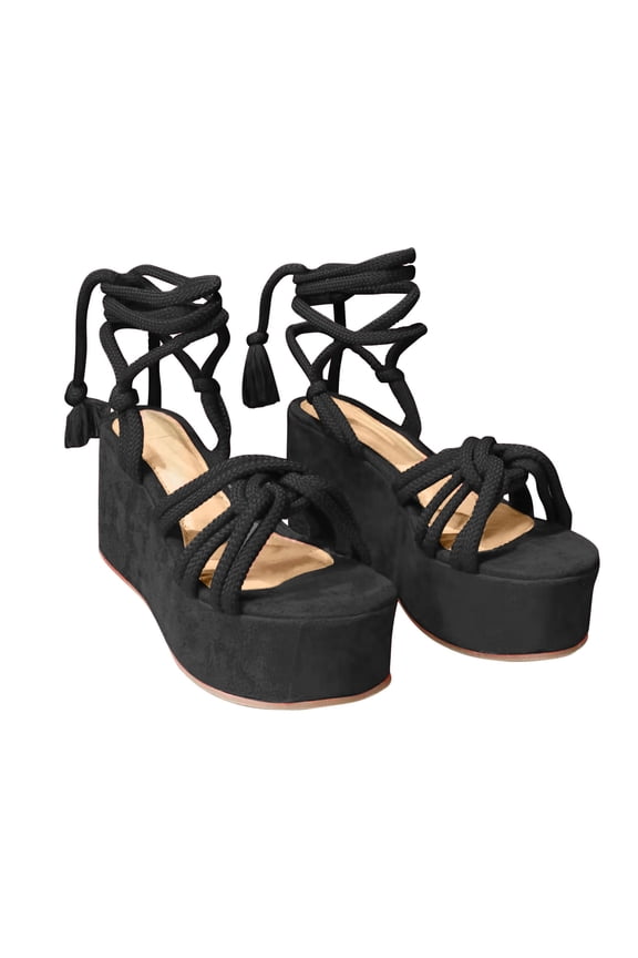 Women's Sandals Summer Casual Wedge Heel Wrap Strap Cross Strap Sandals Flat Bottom Slope Heel Wrap And Crossed Hemp Rope Sandals