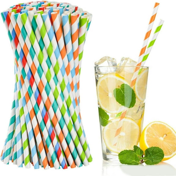 Clearance Vggrvlo 100 PCS Striped Paper Drinking Straws Sturdy & Non-Soggy 100% Biodegradable, Food-Safe Ink, and Multi-Layered for Long-Lasting Use Vibrant Assorted Colors (#2)