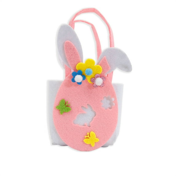 Clearance Vggrvlo Easter Bunny Baskets with Handle Cute Personalized Canvas Cotton Tote Bags with Handle Cartoon Egg Hunt Containers for Easter Gifts Easter Decor Pink