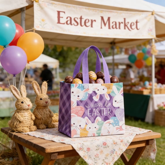 Clearance Vggrvlo Easter Gift Bags with Handles Large Easter Bags Reusable Non-Woven Easter Treat Bags for Kids with Handle Cartoon Egg Hunt Containers for Easter Gifts