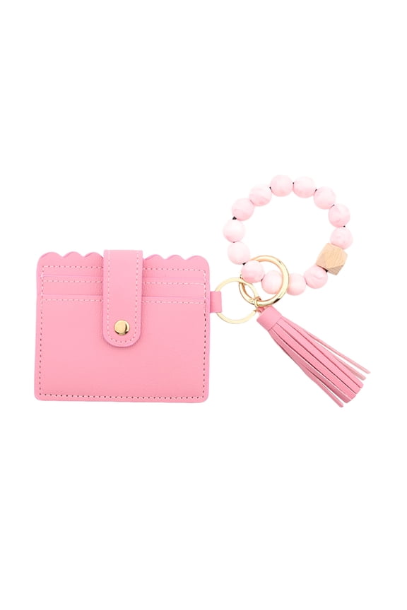 Clearance! Vggrvlo Wristlet Wallet Bracelet Keychain Card Holder Purse Tassel Keychain Bangle Key Ring for Women Christmas Gifts for Te-ens (Pink)