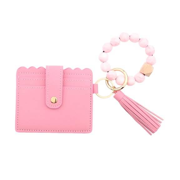 Clearance! Vggrvlo Wristlet Wallet Bracelet Keychain Card Holder Purse Tassel Keychain Bangle Key Ring Mother's Day Gifts (Pink)