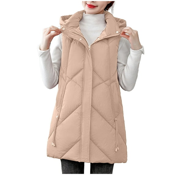 Clearance Viikei Winter Coats for Women Fashion Women Pocket Coat Long Jacket Winter Sleeveless Down Cotton Waistcoat